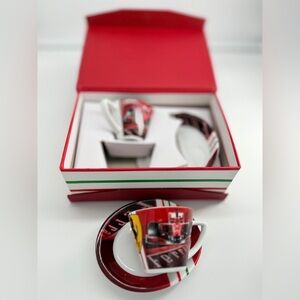 Official Ferrari F1 Formula One Demitasse/Espresso Set 2 Cups with 2 Saucers New